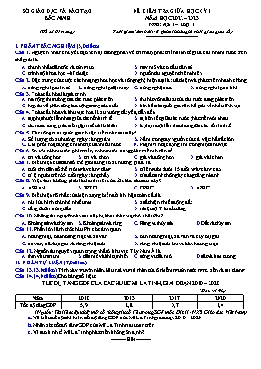 Đề kiểm tra giữa học kì 1 Địa lí Lớp 11 - Năm học 2022-2023 - Sở GD&ĐT Bắc Ninh (Có đáp án)
